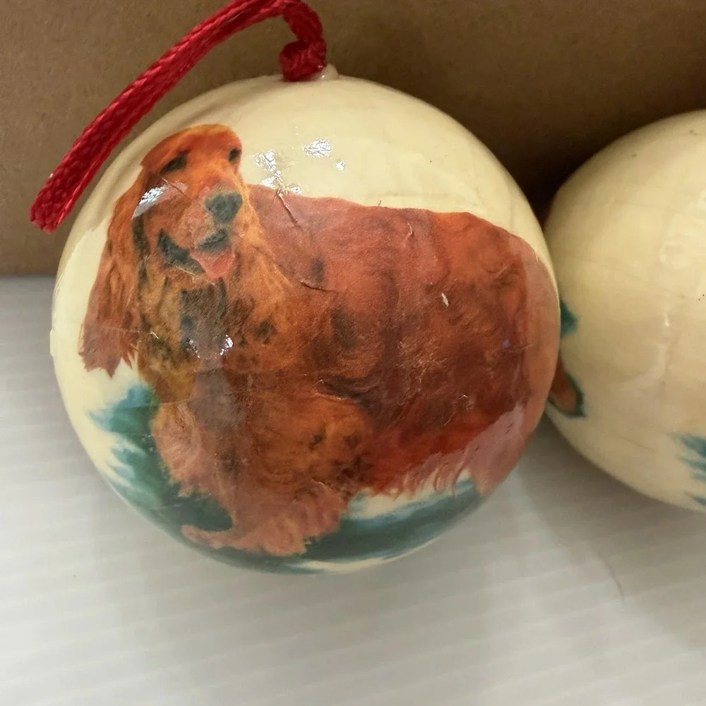 Vintage Irish Setter Christmas Ornaments Set Of 2 Holiday Dog Decor